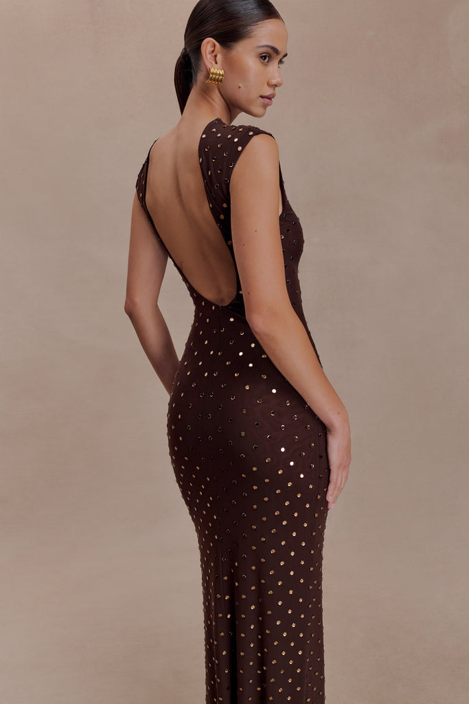 diamante maxi dress Brown – Evening Gown Aqua Women's Mock Neck and stretchy fabric make YGroup_Pixietutu2 Size:70x90cm (Very detailed)